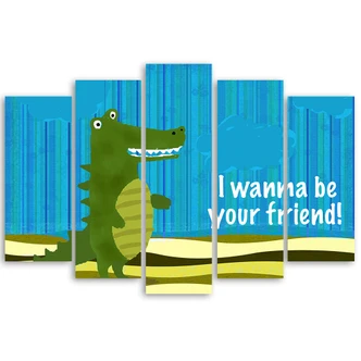 Leinwandbild 5 teilig, Crocodile Tiere Cartoon 