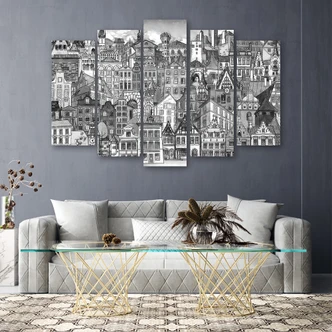 Leinwandbild 5 teilig, Fröhliche Stadt 