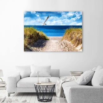 Canvasbillede, Vejen til stranden og en måge 
