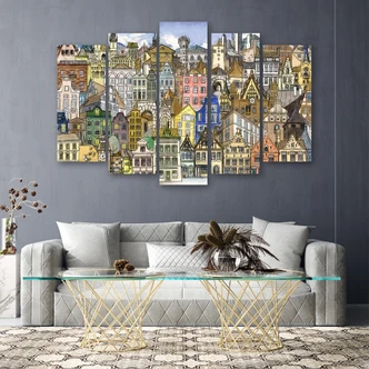 Leinwandbild 5 teilig, Fröhliche Stadt 