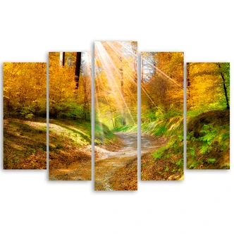Tableau sur Toile en 5 parties Forêt Automne Nature 