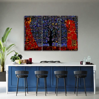3-delige canvas print Blauwe levensboom abstractie 