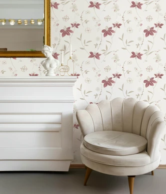 Papiertapete Floral Romantisch in Weiß Papiertapete Floral Romantisch in Weiß