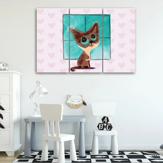 Leinwandbild 3-teilig, Kleine Katze 