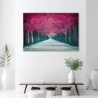 Leinwandbild, Avenue von rosa Bäumen 