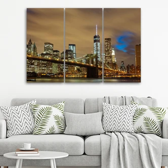 3 stykke lærredstryk, New York Skyline USA Manhattan Brown 