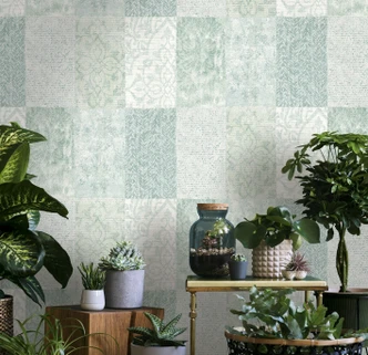 carta da parati grafica, rivestimento murale in tessuto non tessuto Novamur Yvi verde 