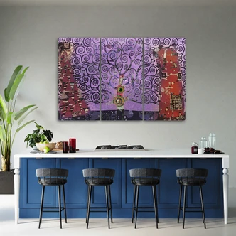 3-delige canvas print paarse levensboom abstractie 