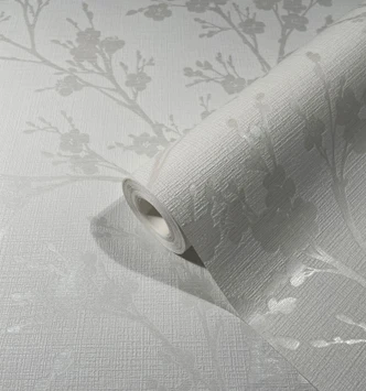 Vliestapete mit leicht glänzendem Blattmotiv weiß Floral 