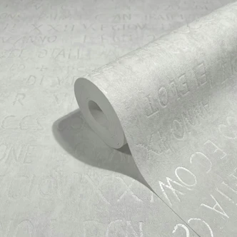 Vliestapete mit Buchstaben und Zahlen weiß, grau Grafisch 
