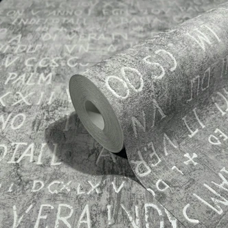 Vliestapete mit Buchstaben und Zahlen grau Grafisch 