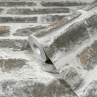 steeneffect behang, vliesbehang Novamur Jackie wit, bruin  