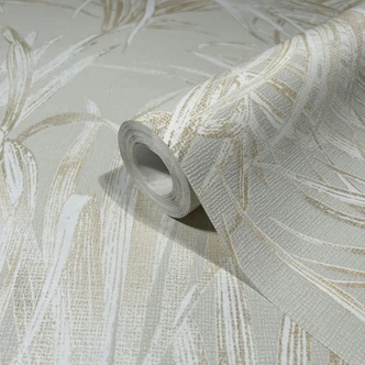 Vliestapete mit Blattmotiv auf Strukturbasis beige Floral 