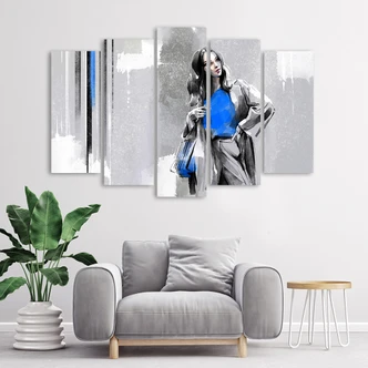 Leinwandbild 5 teilig, Eine Frau in einem Mantel 