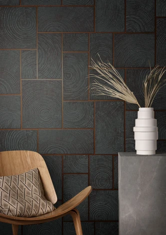 Non-woven wallpaper in wood and tile look anthracite graphic 