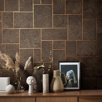 Non-woven wallpaper in wood and tile look brown graphic 