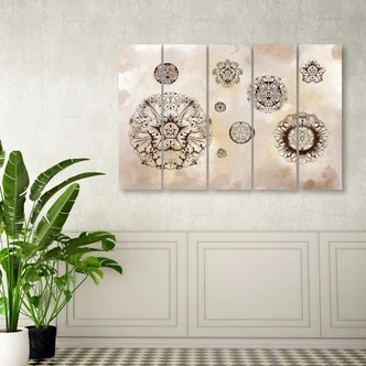 Leinwandbild 5 teilig, Florale geometrische Formen 