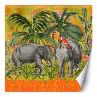 Fototapete, Dschungel Orange Abstrakte Tiere Elefanten - Andrea Haase 
