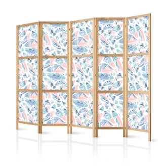 Japanischer Paravent, Raumteiler freistehend, Trennwand - Fish in Aztec Style in Pastel Color Shade 