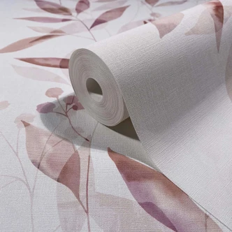 Vliestapete Blätter Floral Natur matt in Weiß Rot 