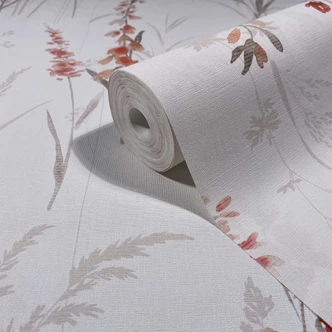 Vliestapete Blumen, Blätter Floral Natur matt in Weiß Rot 