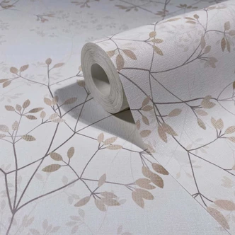 Vliestapete Blätter Floral Natur matt in Weiß Beige 