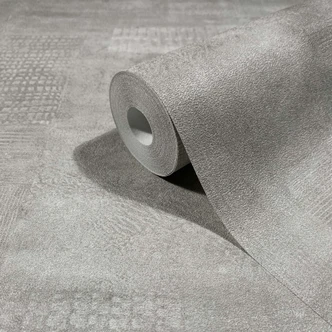 Vliestapete Putzoptik, Betonoptik Uni Geometrisch matt in Grau 