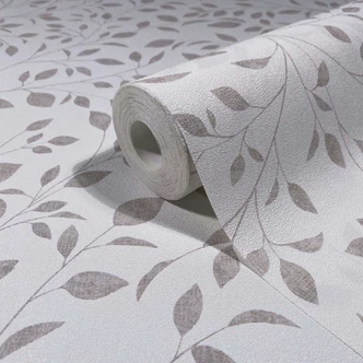 Vliestapete Blätter Floral Natur matt in Weiß Grau 