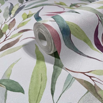 Vliestapete Blätter Floral Natur matt in Weiß Grün 