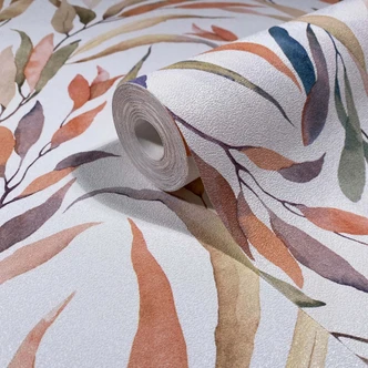 Vliestapete Blätter Floral Natur matt in Weiß Braun 