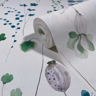 Vliestapete Blätter, Äste Floral Natur matt in Weiß Grün 