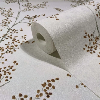 Vliestapete Blätter, Äste Floral Natur matt in Weiß Beige 