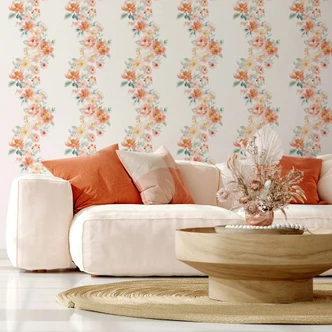 Vliestapete Blumen Floral Natur, Romantisch, Modern matt in Weiß Orange 