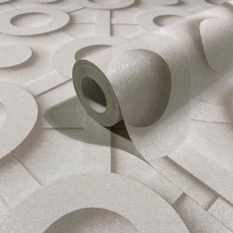 Vliestapete Grafisch 3D-Optik Modern, Kreise matt in Weiß Grau 