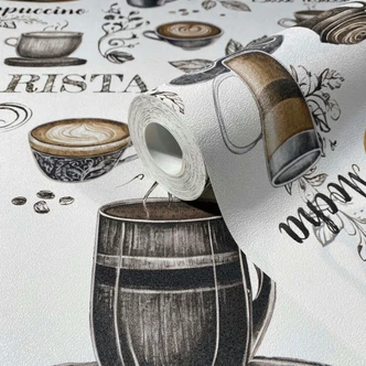Icke-vävd tapet kaffemotiv grafisk modern matt i vitt 