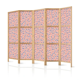 Japanischer Paravent, Raumteiler freistehend, Trennwand - Giraffe Pattern in Blue-Pink Spots 