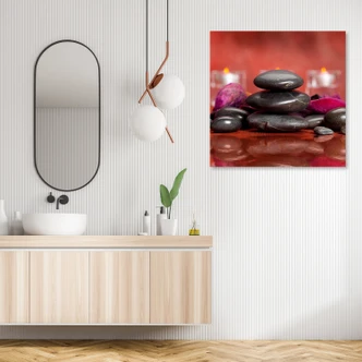 Leinwandbild, Zen Steine Rot Hintergrund 