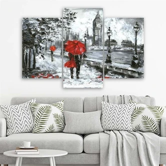 Leinwandbild 3-teilig, Spaziergang in London in Rot 