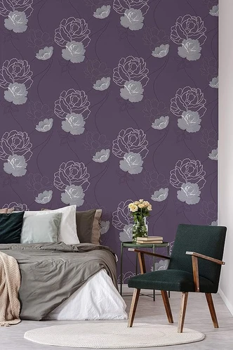 Vliestapete Blumen Floral Romantisch, Klassisch in Lila Vliestapete Blumen Floral Romantisch, Klassisch in Lila