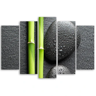Leinwandbild 5 teilig, Steine Bamboo Zen Spa 