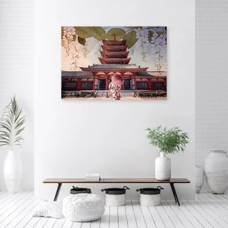Leinwandbild, Japanische Geisha und Tempel 
