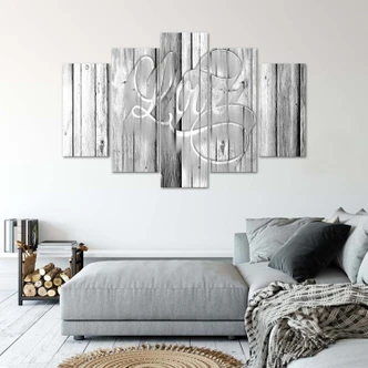 Leinwandbild 5 teilig, Love Bretter Grau 