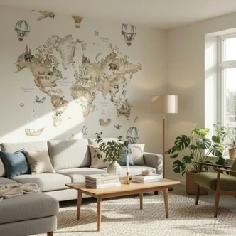 Wall Mural World Map Graphic Kids, non-woven wallpaper classic matt in beige 2,70 x 1,59 m Wall Mural World Map Graphic Kids, non-woven wallpaper classic matt in beige 2,70 x 1,59 m