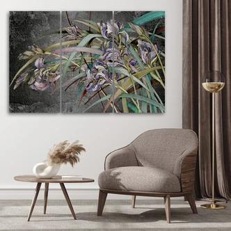 Leinwandbild 3 teilig, Iris Blumen im Wind 