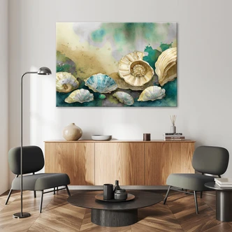 Leinwandbild Muscheln türkis acryl 