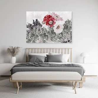 Leinwandbild, Rote Mohnblumen im Garten 