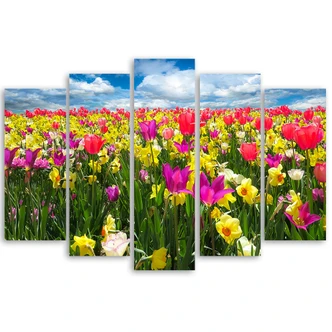 Tableau sur Toile en 5 parties Fleurs de tulipes colorées 