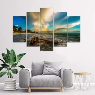 Leinwandbild 5 teilig, Strand Meer Himmel 