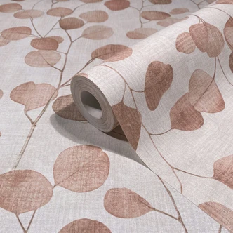 Vliesbehang in beige bladeren bladlook bloemige natuur  