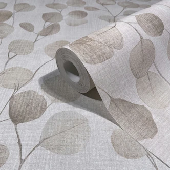 Papel pintado no tejido en gris hojas aspecto naturaleza floral  